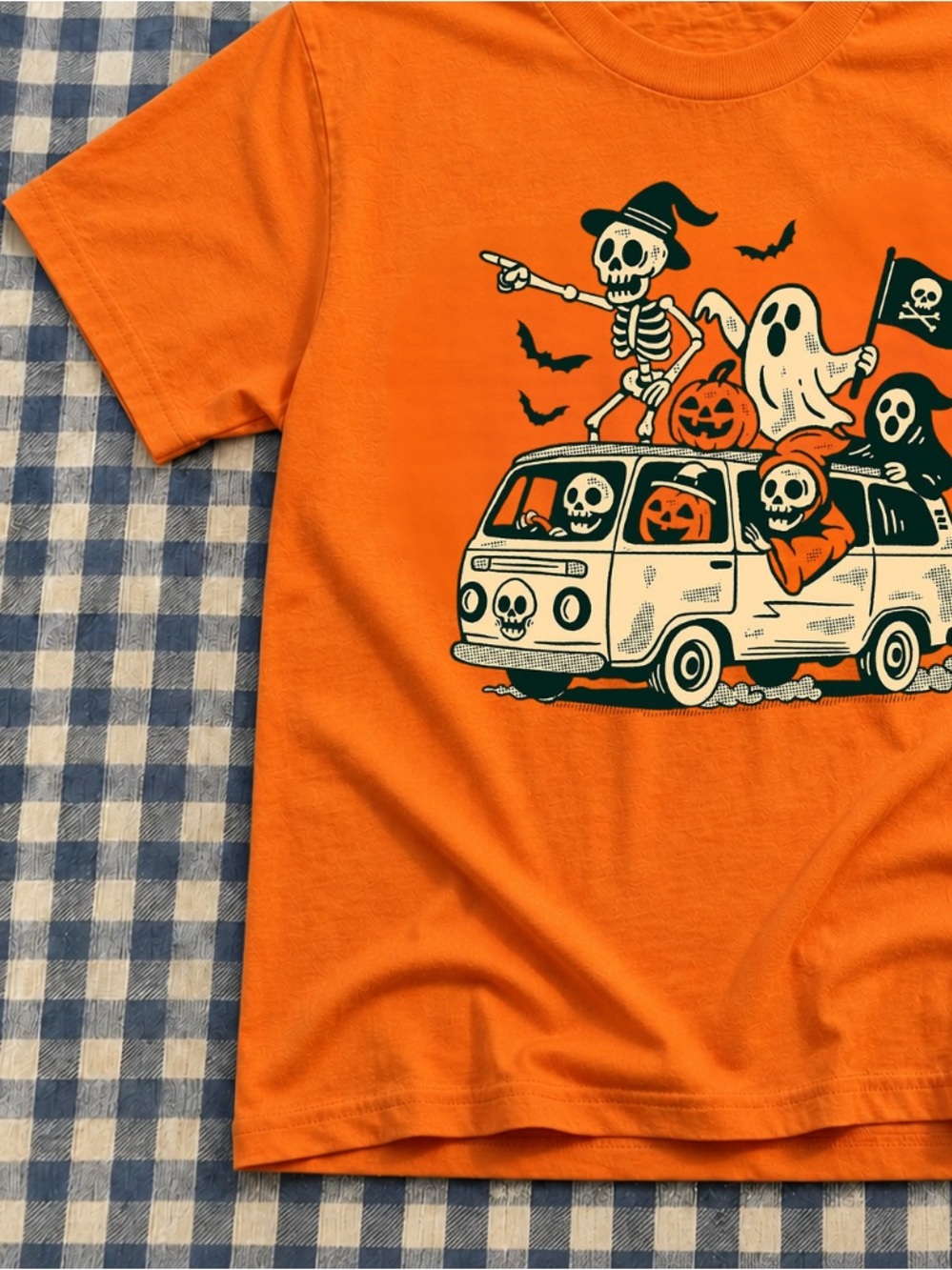Halloween Skeleton Van Graphic Tee - Orange Vintage - Picture 3 of 3